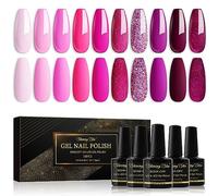 Shining She Smalto Semipermanente,10 Colori Fucsia Rosa Glitter Smalto Semipermanente Unghie Soak Off UV LED Smalti Semipermanenti Per Unghie Arte Nail DIY a Casa,8ML