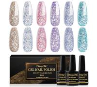 Shining She Smalto Semipermanente,6 Colori Smalto Semipermanente Unghie Glitter Oro Argento Rosa Blu Verde Viola,Smalti Gel per Unghie Soak Off UV LED,Manicure Arte Nail DIY a Casa,8ML