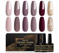 Shining She Smalto Semipermanente,6 Colori Smalto Semipermanente Unghie Glitter Oro Marrone Rosa Rosso,Smalti Gel per Unghie Soak Off UV LED,Manicure Arte Nail DIY a Casa,8ML