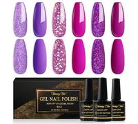 Shining She Smalto Semipermanente,6 Colori Smalto Semipermanente Unghie Glitter Viola Fucsia Lilla,Smalti Gel per Unghie Soak Off UV LED,Manicure Arte Nail DIY a Casa,8ML