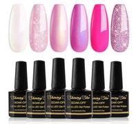 Shining She Smalto Semipermanente Unghie, 6 Colori Perla Bianco Mermaid Rosa Glitter, Smalti Semipermanenti Soak-Off UV/LED per Novizia Nail Art DIY 8ML