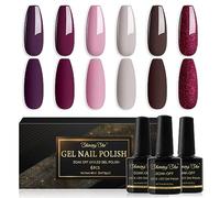 Shining She Smalto Semipermanente Unghie,6 Colori Rosso Scuro Marrone Bianco Rosso Rosa Glitter Smalti Semipermanenti Soak-Off UV Smalto Unghie per Novice Nail Art DIY,8ml