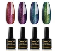Shining She Smalto Semipermanente Unghie Camaleonte,4 Colori Scintillio Glitter Verde Rosa Viola Blu Smalti Semipermanenti per Unghie,Gel Soak-Off UV/LED per Nail Art Salone,8ML