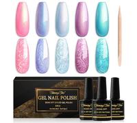 Shining She Smalto Semipermanente Unghie Perla,5 Colori Rosa Blu Ciano Viola Perlato Smalti Semipermanenti Con Bastoncini,Effetto Glitter Mermaid e Effetto Spirale per Nail Art Salone,8ML