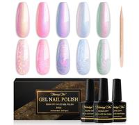 Shining She Smalto Semipermanente Unghie Perla,5 Colori Rosa Blu Verde Bianco Perlato Smalti Semipermanenti Con Bastoncini,Effetto Glitter Mermaid e Effetto Spirale per Nail Art Salone,8ML