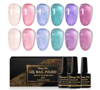 Shining She Smalto Semipermanente Unghie Trasparente, 6 Colori Glitter Jelly Rosa Sakura Rosa Blu Verde Viola Smalti Semipermanenti per Unghie Soak Off UV LED Nail Salon per Principianti,8ML