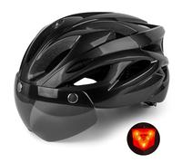 Shinmax Casco Bici con Luce di LED, Casco con Visiera Magnetica Staccabile Shield Casco da Bici Leggero Regolabile Casco da Bicicletta Unisex Adulto Skateboarding Sci Snowboard 56-62cm