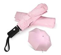 Shinok Ombrello da viaggio pieghevole, compatto, da donna, con apertura automatica, per sole, pioggia, con maniche, colore rosa