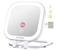 Shinowa Specchio Trucco LED con Luce, Specchio Compatto Ricaricabile 1X/30X Ingrandimento, Doppio Lato, 3 Modalità di Luce Regolabile, Supporto Pieghevole, Specchio da Viaggio Portatile, Bianco