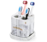 Shinowa Supporto per Testine di Spazzolino Elettrico per Bagno, Supporto in Resina con Vassoio Rimovibile, Organizzatore per 4 Testine di Spazzolino per Lavabo da Bagno, Bianco Marmo