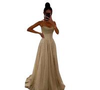 SHINROAD Alto abito formale da sera elegante abito da sposa Prom Party Backless Spaghetti Strap paillettes senza maniche A-line lunghezza pavimento, Champagne, S