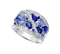 SHINROAD Anello con zirconi multipli dita da donna scavato cocktail blu con gioielli platinati per anniversari matrimonio blu US 9, US 9, rame, Secondary Stone