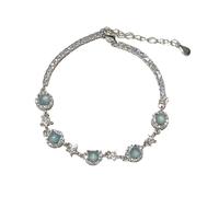 SHINROAD Braccialetto regolabile da donna con zirconia cubica blu con perline rotonde in lega di stella marina, per abbigliamento casual, feste, uso quotidiano, versatile, lega metall, Pietra