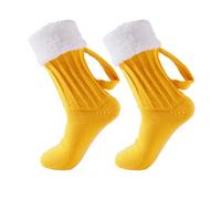 SHINROAD Calze da birra a forma di 1 paio di tazze spesse in peluche lavorato a maglia invernale per pavimento metà tubo tenere al caldo antiscivolo vacanze di carnevale, Giallo, Taglia unica