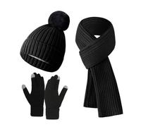 SHINROAD Cappello Invernale Sciarpa, Set di guanti, Guanti a Maglia per Attività All'aperto Antiscivolo con Touch Screen Cappellino Imbottitura Termica Antivento Cupola Ciclismo Black1, lega, pietra