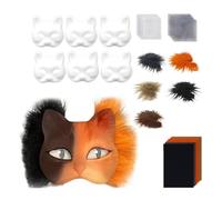 SHINROAD Cat Masque Kit Adesivi Fai da te Therian Fox Animal Face Cuscino con Pelliccia per Halloween Giochi di ruolo Mascherata Carnival Cosplay Accessori A