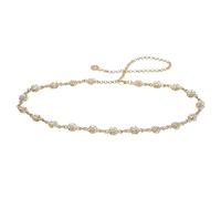SHINROAD Cintura in vita impreziosita da perla per donne con fiore di metallo intarsiato collegamento del corpo regolabile accessorio moda pantaloni donna donna, Metallo, Secondary Stone