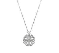 SHINROAD Collana a quattro foglie, con ciondolo a forma di quadrifoglio, a forma di cuore, 2 in 1, gioiello magico da donna, elegante accessorio con motivo d'amore, perfetto argento