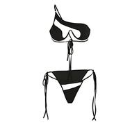 SHINROAD Donne Mesh Bikini Set Una Spalla Cinghie Regolabili Beach Costume Da Bagno Prospettiva Net Filato Patchwork Sexy Bikini Nero L