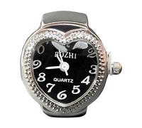 SHINROAD Orologio retrò con anello alla moda, elegante quadrante a forma di cuore, con cinturino regolabile in acciaio inox, per uomini e donne, coppia di dita, Nero , Stile del quadrante