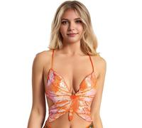SHINROAD Reggiseno a forma di farfalla Top leggero da donna con scollo all'americana senza maniche lucido paillettes backless forma spaghetti Strap Cross Back Low Cut V Disco Performance, Arancione,