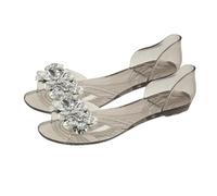 SHINROAD Sandali trasparenti in PVC alla moda estivi - pesce piatto - gelatina di pesce scarpe da spiaggia con diamanti finti, per casual Outings Street Party aperto, Nero , 40 EU