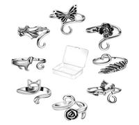 SHINROAD Uncinetto Dita Strumento 8 Pz/Set di Filato all'uncinetto Anello Animale Regolabile Anelli Intrecciato Maglia Holloween Filato Tensione per Stile Casuale, lega, Secondary Stone