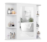 Shintenchi Armadietto da parete per bagno con specchio, armadietto per medicinali da parete con 4 ripiani interni e 6 aperti, anta a specchio sopra il WC, beige