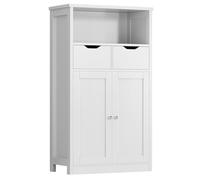 Shintenchi Armadietto portaoggetti da pavimento, organizer da bagno con ante e cassetti, armadietto laterale autoportante con ripiano regolabile per bagno/cucina/soggiorno, bianco