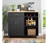 Shintenchi Carrello da cucina a isola con contenitore, tavolino da cucina su ruote con grande piano di lavoro, armadietto, portasciugamani e cassetti per cucina, sala da pranzo, nero