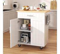 Shintenchi Carrello da cucina con contenitore, mobile da bar portatile su ruote, carrello per microonde con postazione di lavoro per cucina, sala da pranzo, bianco