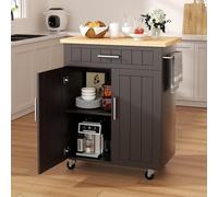 Shintenchi Carrello da cucina con contenitore, mobile da bar portatile su ruote, carrello per microonde con postazione di lavoro per cucina, sala da pranzo, marrone