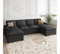 Shintenchi Divano componibile da 280 cm per soggiorno, divano a 4 posti a forma di U con doppia chaise, divano modulare con cuscino spesso e schienale morbido, nero