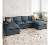 Shintenchi Divano componibile da 280 cm per soggiorno, divano a 4 posti a forma di U con doppia chaise, divano modulare con cuscino spesso e schienale morbido, grigio scuro