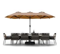Shintenchi Grande ombrellone da terrazza da 4,8 m con base ombrellone rettangolare double face per esterno ombrellone da mercato con manovella per piscina, prato, giardino, cachi
