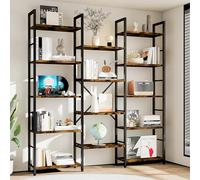 Shintenchi Libreria a 5 ripiani a 3 colonne, grande libreria industriale, grande libreria Etagere, ampia libreria per libri per casa e ufficio, marrone rustico