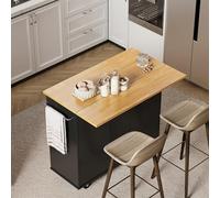 Shintenchi Rolling Kitchen Island Cart con barra pieghevole per la colazione, carrello portatile con grande armadietto, ripiano e cassetto, nero