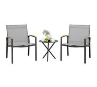 Shintenchi Set di 3 mobili da bistrot da esterno, in tessuto textilene, set di sedie da portico anteriore con tavolo in vetro, per prato, giardino, balcone, piscina (grigio)