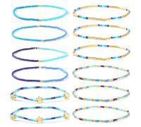 SHINUS BOHO Set di 12 braccialetti con perline placcati in oro, da donna, elasticizzati, impilabili, stile bohémien, con perline colorate, gioielli per amicizia, estate, autunno, Natale, uso