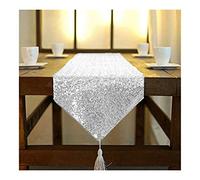ShinyBeauty Tovaglietta con Frange Argento - Decorazione per Matrimoni e Feste con Frange Luccicanti, Tessuto di Lusso per Tavoli da Eventi, Dimensioni 12x108 Pollici