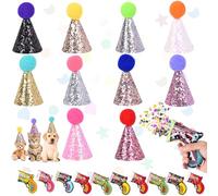 Shinybox 10 Pezzi Cappello di Compleanno per Cani, 10 Pezzi Cannoni Sparacoriandoli, Mini Cappelli da Festa per Animali di Peluche Colorati Glitterati per Piccoli Animali, Bambini e Orsacchiotti