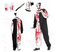 Shinybox Costume Pagliaccio Halloween, Costume da Clown Terrificante con Cappuccio e Pugnale, Guanti, Maschera Terrificante Arte il Clown per Halloween Carnevale Feste