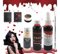 Shinybox Halloween Special Effects Makeup Set, Sangue Finto 60ML, Crema di Sangue Finta 30g, Lattice Liquido 30ML, Falso Sangue Spray 60ML con 2 Spugna per Il Trucco e Spatola Cosplay Trucco Halloween