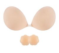 SHINYMOD Reggiseno Senza Spalline, Seno Rialza, Copricapezzolo Autoadesivo, Largo, Riutilizzabile per Costume da Bagno, Abiti da Sera, Abiti Scollati, Beige, C