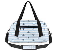 Ship Anchors - Borsone da viaggio per bambini con motivo a righe blu, leggero, per sport, palestra, weekend, da viaggio, da ballo, Ancoraggi per navi, 18.5L x 7.8W x 9.4H