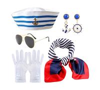 Ship Boat Sailor Cap - strisce Sailor Hat | Cappello della Marina | Costume per adulti con occhiali da sole | 5 vestiti novità per il matrimonio di Pasqua Cosplay Up Party for Wom