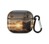 Ship in The Lake Sunset - Custodia per auricolari Bluetooth a corpo intero, protezione antiurto, custodia rigida con supporto per ricarica wireless con portachiavi, regalo personalizzato per AirPods 3