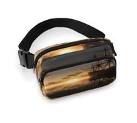 Ship in The Lake Sunset Marsupio Marsupio con cinghia regolabile Fashion Marsupio per sport all'aria aperta Escursioni