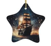 Ship On The Blue Ocean - Ornamenti in ceramica a forma di stella di Natale, decorazione per la famiglia, regali di compleanno