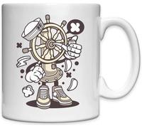 Ships Steering Wheel The Helm Sailor Captain Art Tazza in ceramica bianca bianca